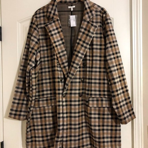 Maurices Womens Collared Checkered Blazer Plus size 3X Black, Tan, Gray. Buttons - Picture 1 of 5
